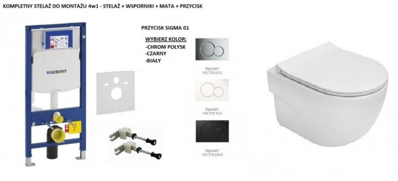 Geberit + Roca Meridian-N Rimless Compacto 48cm - Zestaw 6w1 - kompletny stelaż + muszla + deska wolnoopadająca slim