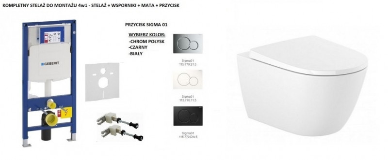 Geberit + Roca Ona Rimless - Zestaw 6w1 - kompletny stelaż + muszla + deska wolnoopadająca