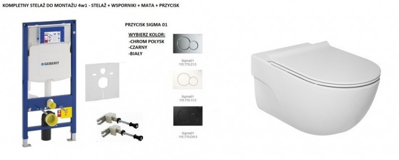 Geberit + Roca Meridian-N Rimless - Zestaw 6w1 - kompletny stelaż + muszla + deska wolnoopadająca slim