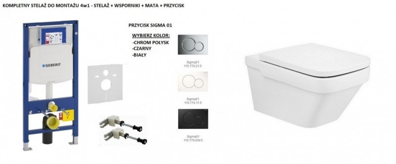 Geberit + Roca Dama-N Rimless 57 - Zestaw 6w1 - kompletny stelaż + muszla + deska wolnoopadająca