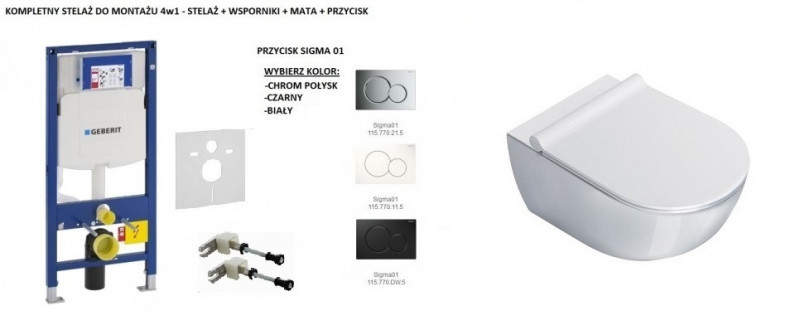 Geberit + Catalano Sfera 54 Newflush - Zestaw 7w1 - kompletny stelaż + muszla + deska wolnoopadająca + mocowania