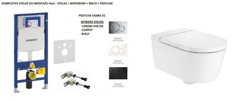 Geberit + Roca Inspira Round Rimless - Zestaw 6w1 - kompletny stelaż + muszla + deska wolnoopadająca