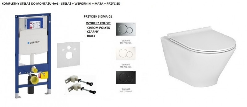 Geberit + Roca Gap Round Rimles- Zestaw 6w1 - kompletny stelaż + muszla + deska wolnoopadająca slim