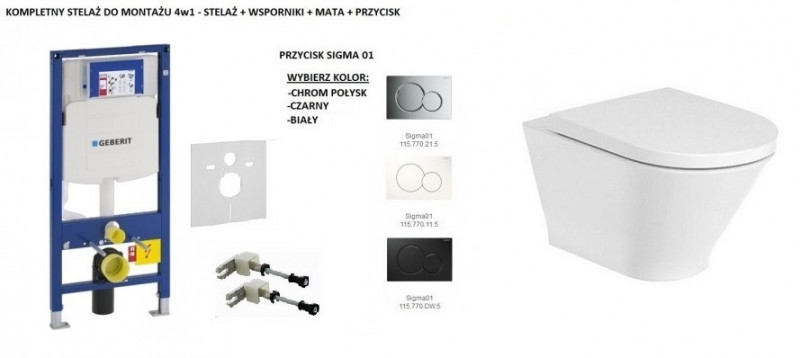 Geberit + Roca Gap Round Rimles- Zestaw 6w1 - kompletny stelaż + muszla + deska wolnoopadająca