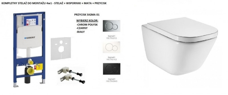 Geberit + Roca Gap RimClean - Zestaw 6w1 - kompletny stelaż + muszla + deska wolnoopadająca wypinalna