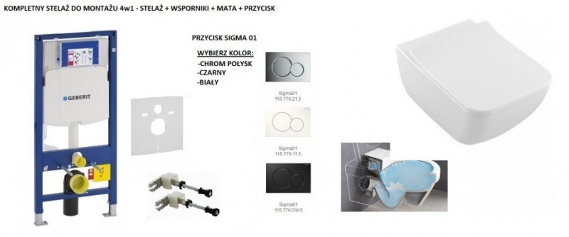 Geberit + Villeroy&Boch Venticello Directflush - Zestaw 6w1 - kompletny stelaż + muszla + deska wolnoopadająca