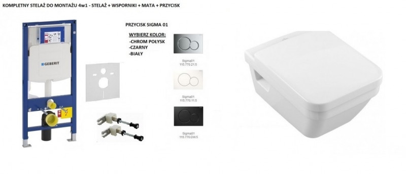 Geberit + Villeroy&Boch Architectura Directflush - Zestaw 6w1 - kompletny stelaż + muszla + deska wolnoopadająca