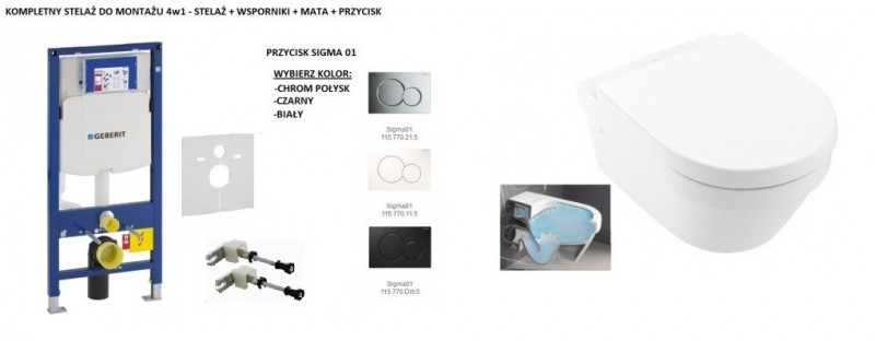 Geberit + Villeroy&Boch Omnia Directflush - Zestaw 6w1 - kompletny stelaż + muszla + deska wolnoopadająca