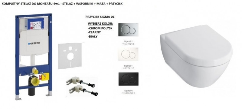 Geberit + Villeroy&Boch Subway 2.0 - Zestaw 6w1 - kompletny stelaż + muszla + deska wolnoopadająca