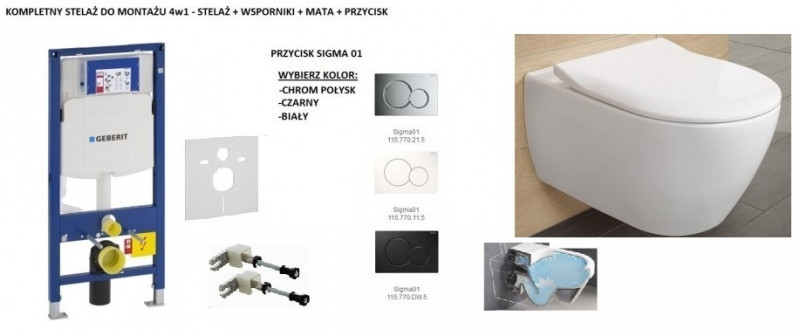 Geberit + Villeroy&Boch Subway 2.0 Directflush - Zestaw 6w1 - kompletny stelaż + muszla + deska wolnoopadająca slim