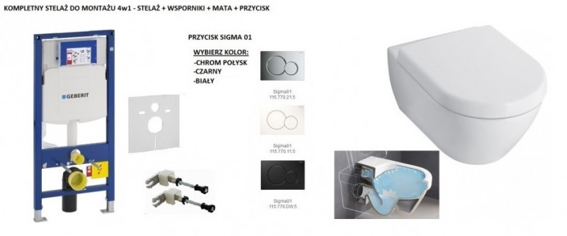 Geberit + Villeroy&Boch Subway 2.0 Directflush - Zestaw 6w1 - kompletny stelaż + muszla + deska wolnoopadająca