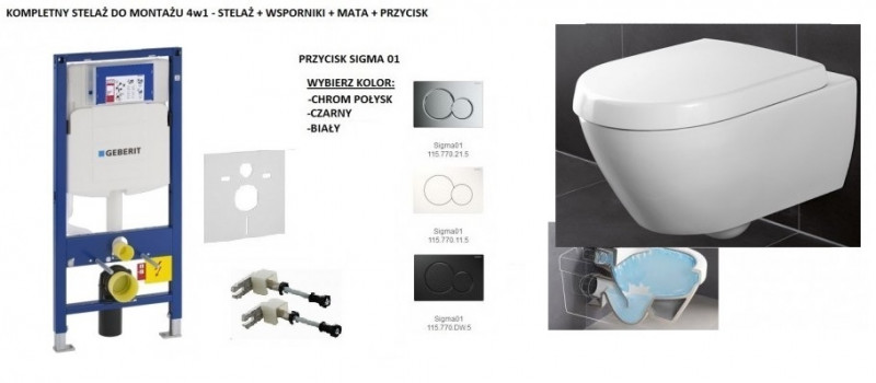 Geberit + Villeroy&Boch Avento Directflush - Zestaw 6w1 - kompletny stelaż + muszla + deska wolnoopadająca