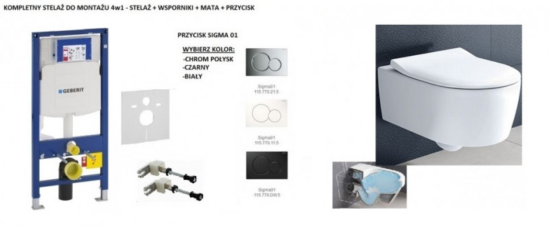 Geberit + Villeroy&Boch Avento Directflush - Zestaw 6w1 - kompletny stelaż + muszla + deska wolnoopadająca