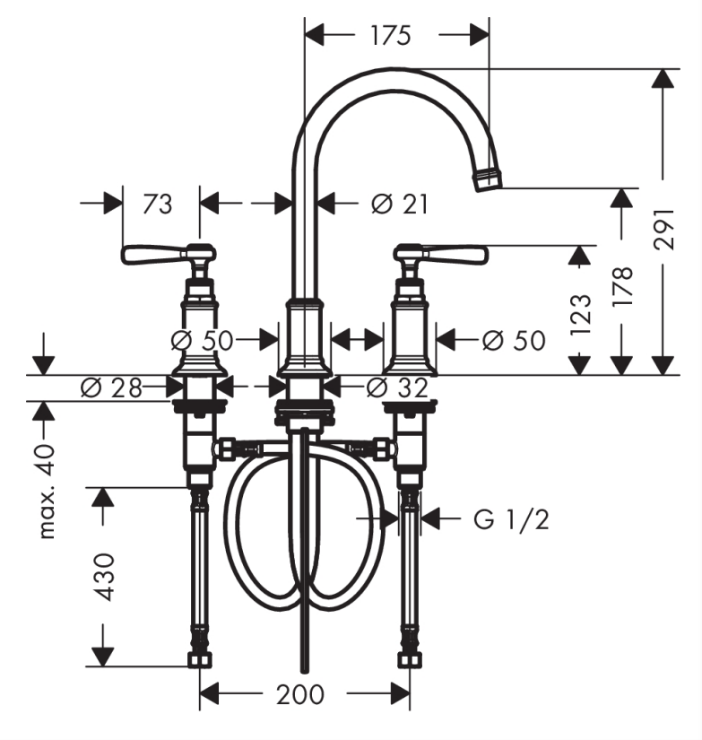 Axor Montreux bateria umywalkowa 3-otworowa mosiądz szczotkowany 16514950