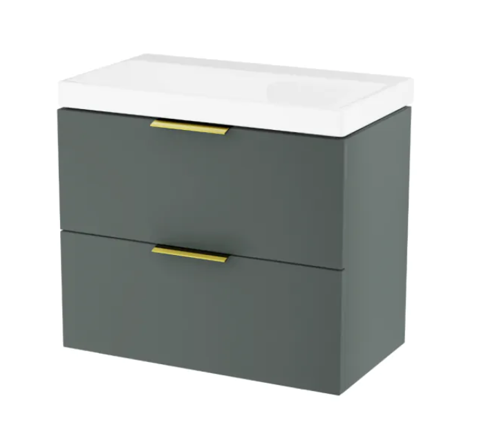 Excellent Blanko szafka z umywalką bez otworu 65 cm szałwiowy mat/uchwyty złoty MLEX.6301.640.GN + CENL.6327.650.WH + MLEX.6303.SET.GL