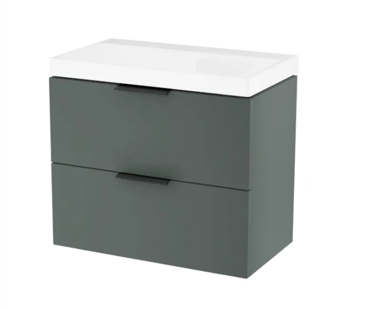 Excellent Blanko szafka z umywalką bez otworu 65 cm szałwiowy mat/uchwyty czarne MLEX.6301.640.GN + CENL.6327.650.WH + MLEX.6303.SET.BL