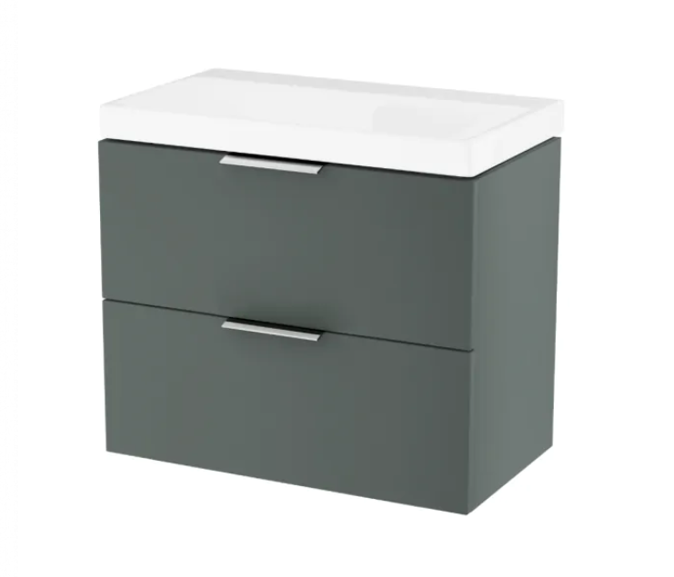 Excellent Blanko szafka z umywalką bez otworu 65 cm szałwiowy mat/uchwyty chrom MLEX.6301.640.GN + CENL.6327.650.WH + MLEX.6303.SET.CR