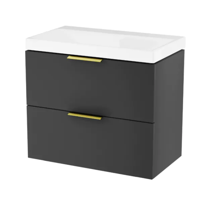 Excellent Blanko szafka z umywalką bez otworu 65 cm czarny mat/uchwyty złoty MLEX.63001.640.BL + CENL.6327.650.WH + MLEX.6303.SET.GL