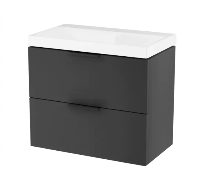 Excellent Blanko szafka z umywalką bez otworu 65 cm czarny mat/uchwyty czarne MLEX.63001.640.BL + CENL.6327.650.WH + MLEX.6303.SETBL