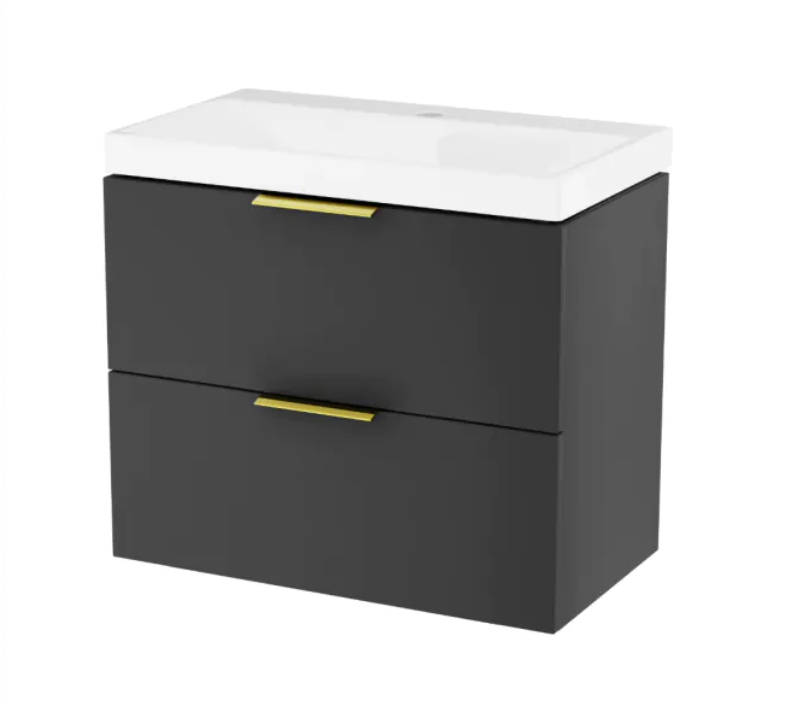 Excellent Blanko szafka z umywalką z otworem 65 cm czarny mat/uchwyty złote MLEX.6301.640.BL+CENL.6317.650.WH+MLEX.6303.SET.GL