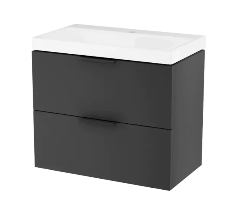 Excellent Blanko szafka z umywalką z otworem 65 cm czarny mat/uchwyty czarne MLEX.6301.640.BL + CENL.6317.650.WH + MLEX.6303.SET.BL