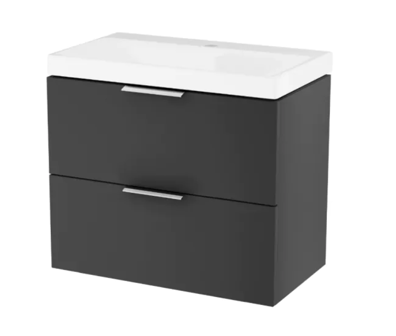 Excellent Blanko szafka z umywalką z otworem 65 cm czarny mat/uchwyty chrom MLEX.6301.640.BL + CENL.6317.650.WH + MLEX.6303.SET.CR