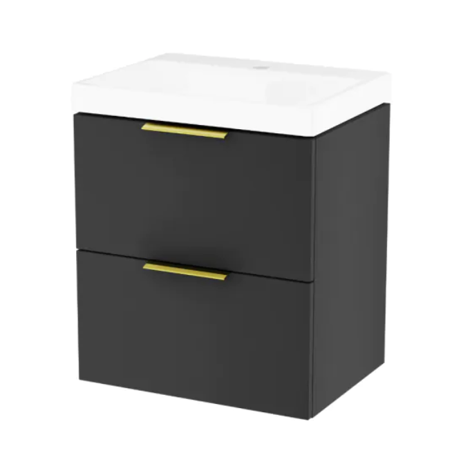 Excellent Blanko szafka z umywalką z otworem 49 cm czarny mat/uchwyty złote MLEX.6301.490.BL + CENL.6317.500.WH + MLEX.6303.SET.GL