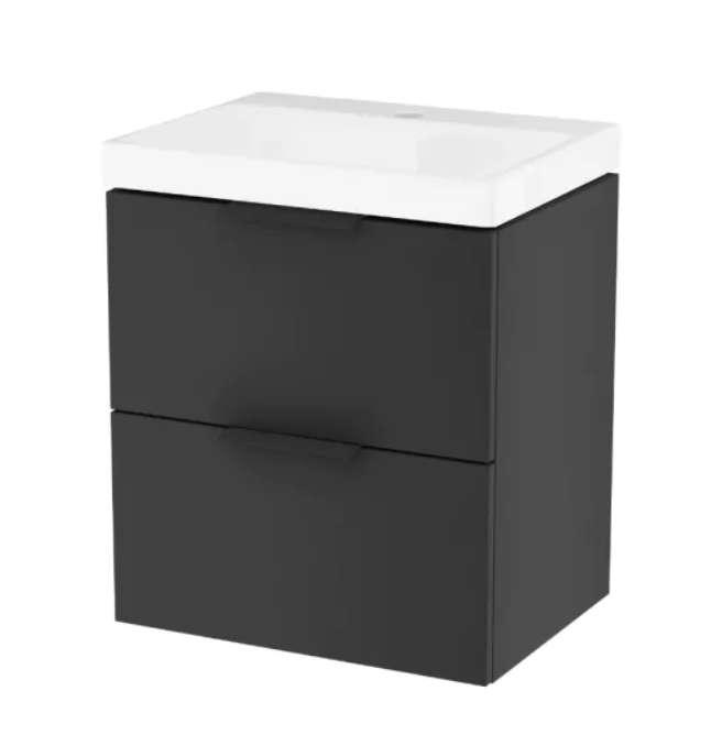 Excellent Blanko szafka z umywalką z otworem 49 cm czarny mat/uchwyty czarne MLEX.6301.490.BL + CENL.6317.500.WH + MLEX.6303.SET.BL