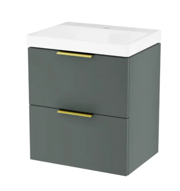 Excellent Blanko szafka z umywalką z otworem 49 cm szałwiowy mat/uchwyty złote MLEX.6301.490.GN + CENL.6317.500.WH + MLEX.6303.SET.GL