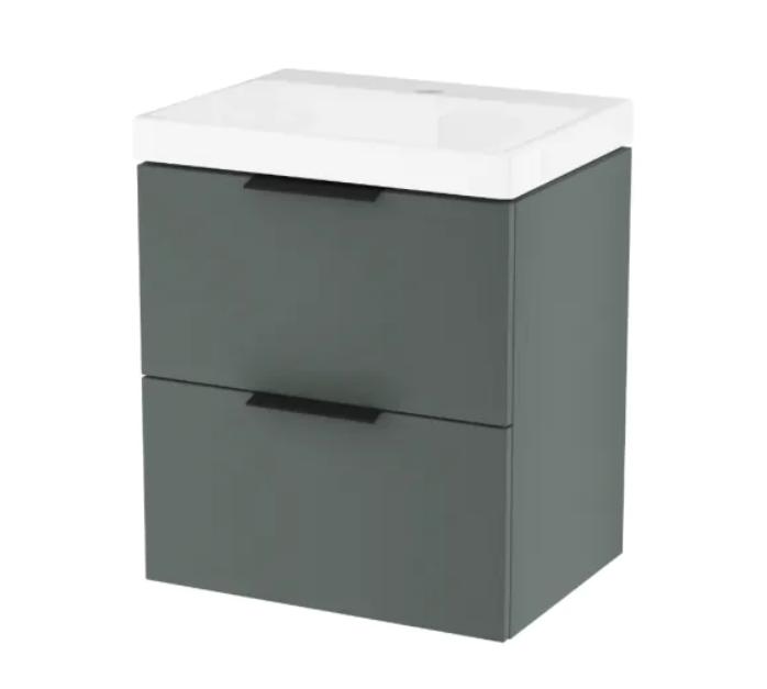 Excellent Blanko szafka z umywalką z otworem 49 cm szałwiowy mat/uchwyty czarne MLEX.6301.490.GN + CENL.6317.500.WH + MLEX.6303.SET.BL