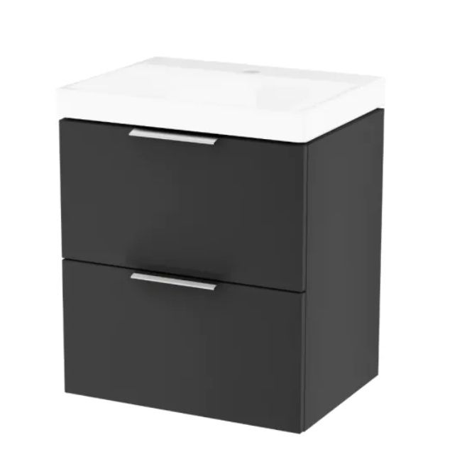 Excellent Blanko szafka z umywalką z otworem 49 cm czarny mat/uchwyty chrom MLEX.6301.490.BL + CENL.6317.500.WH + MLEX.6303.SETCR