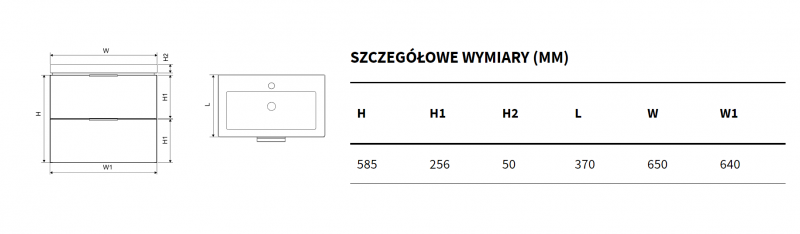 Excellent Blanko szafka z umywalką z otworem 65 cm biały/uchwyty czarne MLEX.6301.640.WH + CENL.6317.650.WH + MLEX.6303.SET.BL