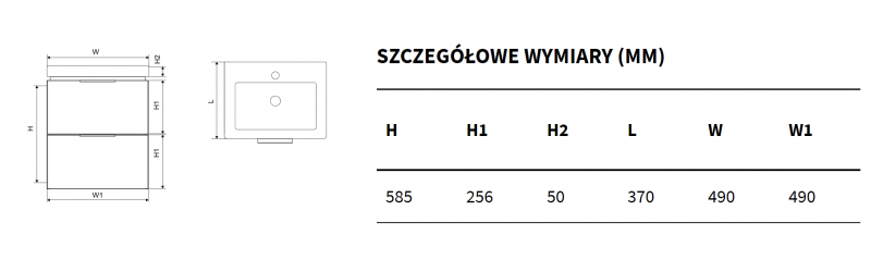 Excellent Blanko szafka z umywalką z otworem 49 cm czarny mat/uchwyty chrom MLEX.6301.490.BL + CENL.6317.500.WH + MLEX.6303.SETCR
