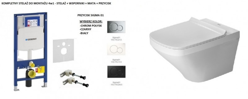 Geberit + Duravit Durastyle Rimless - zestaw 6w1 - kompletny stelaż muszla wisząca + deska wolnoopadająca