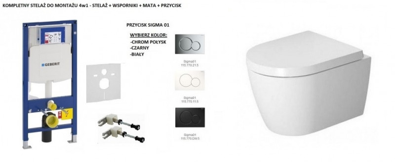 Geberit + Duravit Me by Starck Rimless 48cm - zestaw 6w1 - kompletny stelaż + muszla wisząca + deska wolnoopadająca