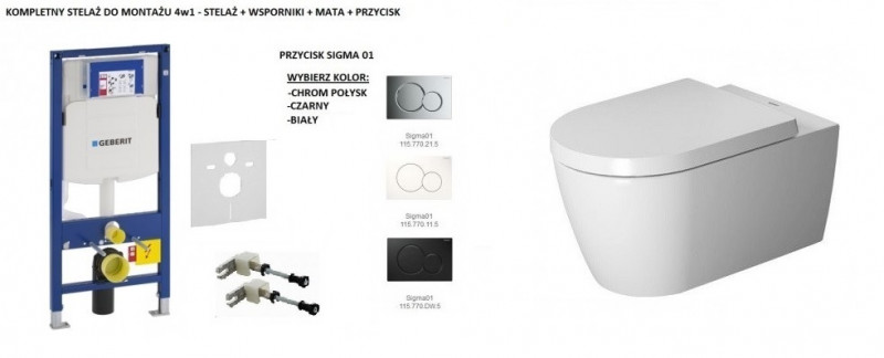 Geberit + Duravit Me by Starck Rimless 57cm - zestaw 6w1 - kompletny stelaż + muszla wisząca + deska wolnoopadająca