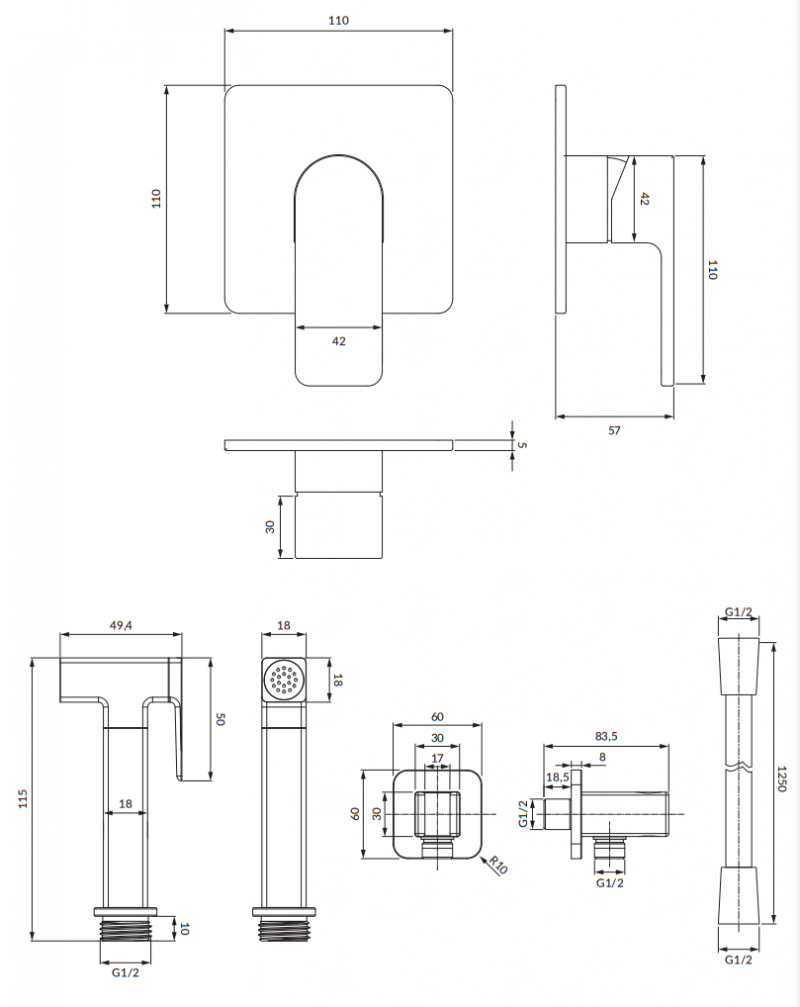 Omnires Baretti system bidetowy podtynkowy czarny mat SYSBABI1XBL