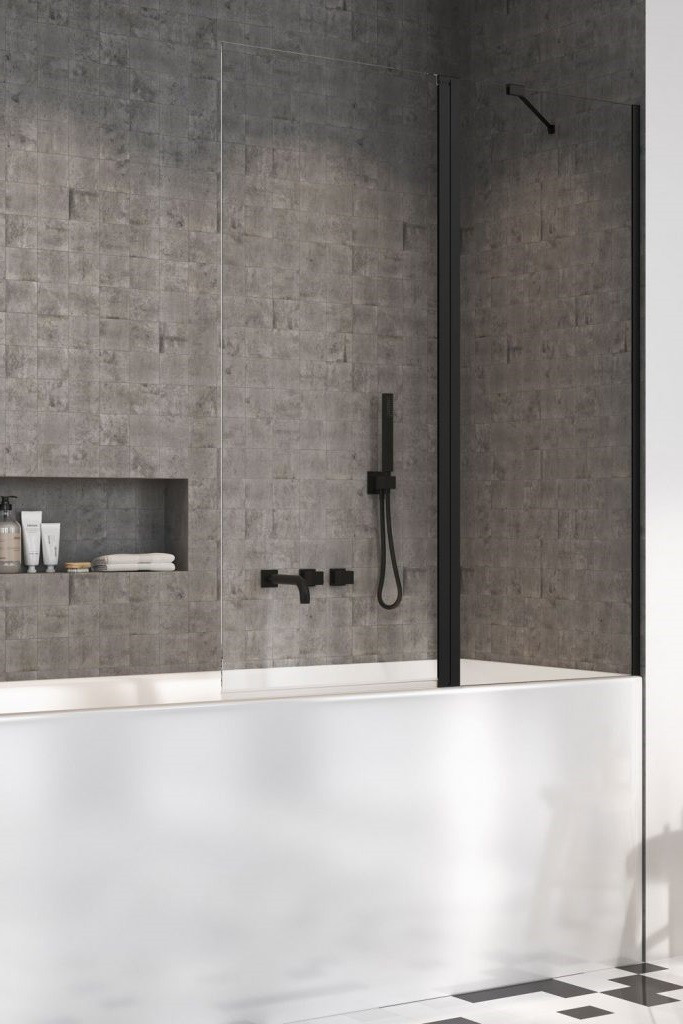 Radaway Nes Black PND II parawan nawannowy dwuczęściowy 140 cm prawy czarny przeźroczyste Easy Clean 10009140-54-01R - OUTLET !!!