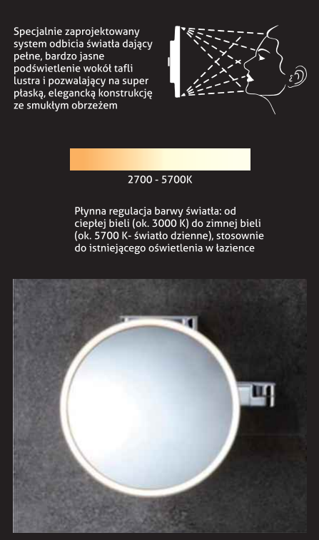 Stella lusterko kosmetyczne powiększające z podświetleniem LED ruchome chrom 2200650