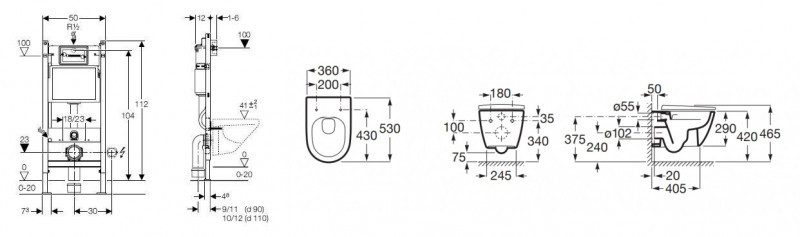 Geberit Duofix Delta + Roca Ona Rimless - Zestaw 6w1 - kompletny stelaż + muszla + deska wolnoopadająca