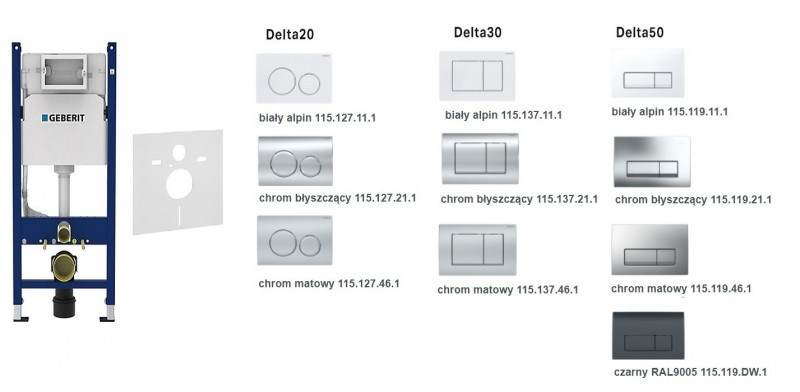 Geberit Duofix Delta + Duravit Me by Starck Rimless 48cm - zestaw 6w1 - kompletny stelaż + muszla wisząca + deska wolnoopadająca