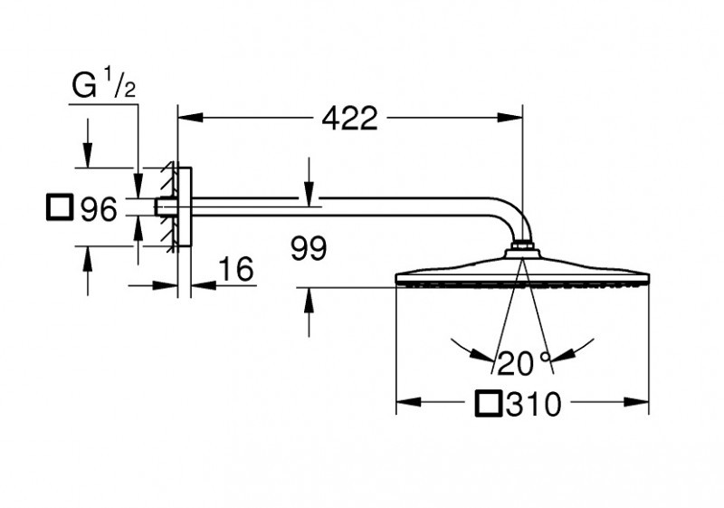 Grohe Rainshower 310 Mono Cube deszczownica kwadratowa 31x31 z ramieniem ściennym 1 strumień złoty szczotkowany Brushed Cool Sunrise 26564GN0