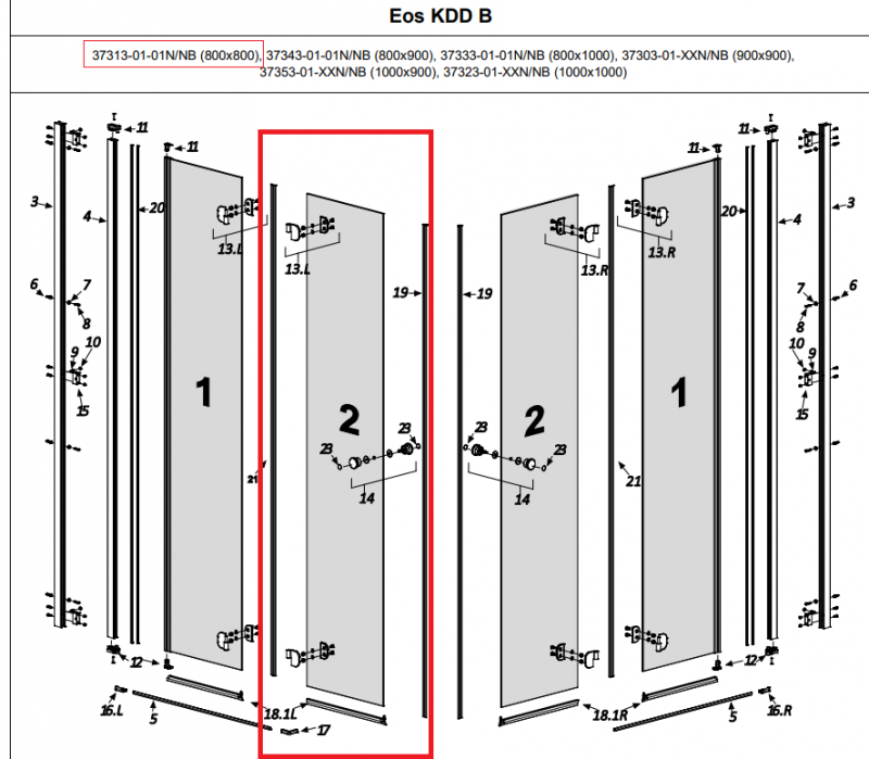 Radaway Szyba drzwi przejrzysta do kabiny EOS KDD-B 80X80 012-806013701K