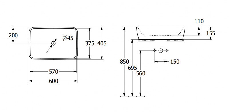 Villeroy&Boch Architectura umywalka stojąca na blacie 60x40,5 biała weiss alpin 5A276001