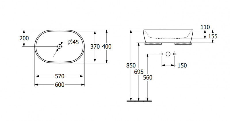 Villeroy&Boch Architectura umywalka stojąca na blacie 60x40 biała weiss alpin 5A266001