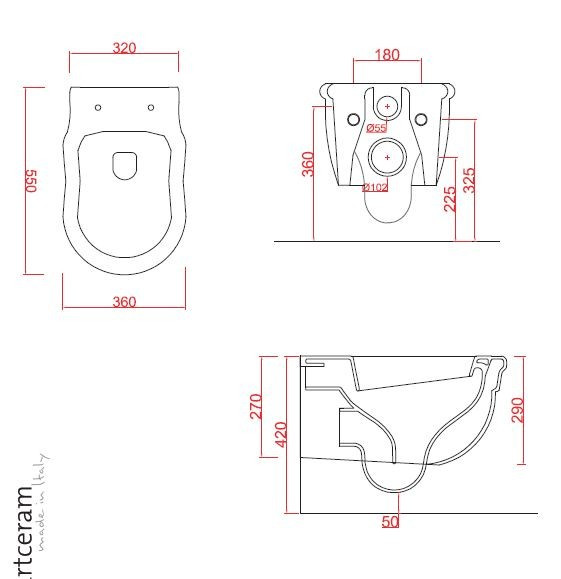 Artceram Hermitage muszla wisząca rimless retro + deska wolnoopadająca HEV010 + HEA005