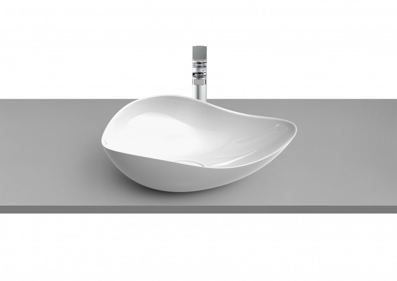 Roca Ohtake umywalka stawiana na blat asymetryczna 54x37,5 biały połysk Supraglaze A327A13S00