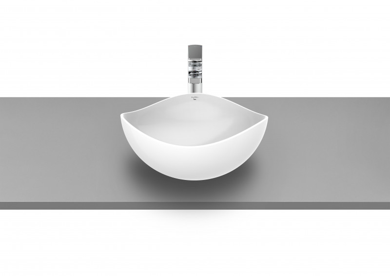 Roca Ohtake umywalka stawiana na blat asymetryczna 37,5x37,5 biały połysk A327A15000