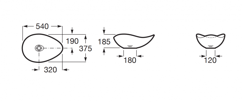 Roca Ohtake umywalka stawiana na blat asymetryczna 54x37,5 biały połysk A327A13000
