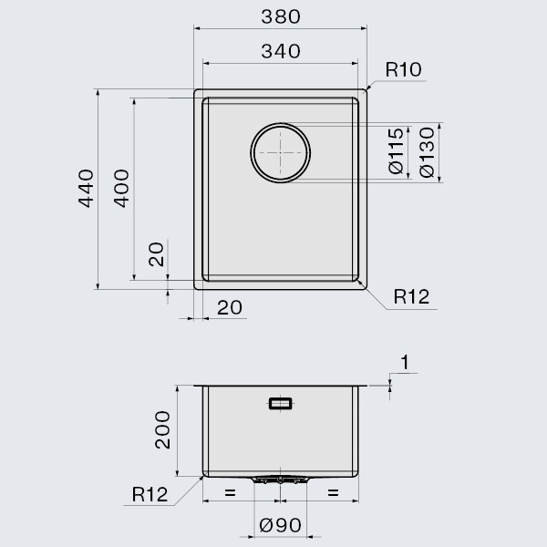 Falmec Como 34 zlewozmywak komora wpuszczana stal inox AISI 304 SCO3400F.00#SSF
